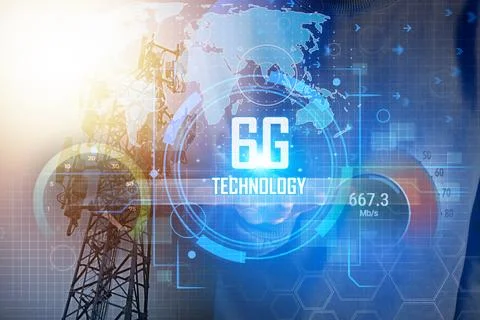 Digital 6G Network and Wireless Internet 6G Network Modern city with high s.. Stock Photos