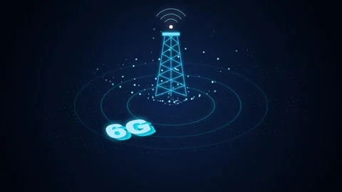 Digital 6g network tower transmitting wireless signal data on dark backgrou.. Video stock 346453758