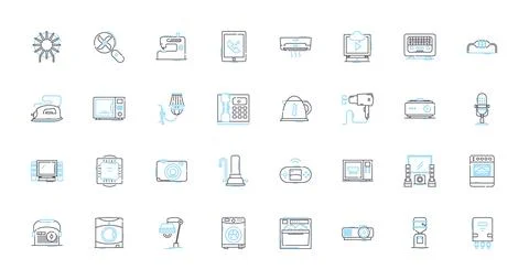 Digital abode linear icons set. Smart, Connected, Automated, Wireless, Efficient Stock Illustration