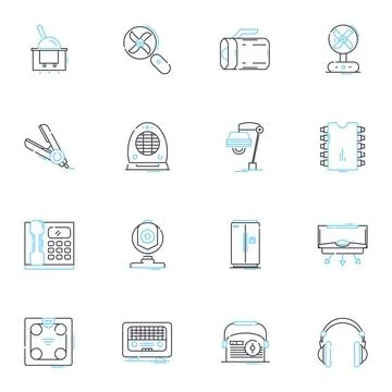 Digital abode linear icons set. Smart, Connected, Automated, Wireless, Efficient Stock Illustration