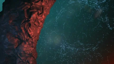 Digital Abstract Art Featuring Red Texture and Connected Points on Blue-Gre.. Stock Footage 341780662