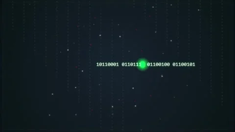 Digital Abstract Background: Binary Code Streams and Glowing Data Point Stock Footage 348411956