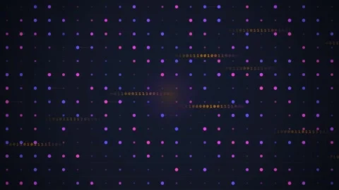Digital Abstract Background: Binary Code, Geometric Shapes, and Glowing Par.. Stock Footage 348414118