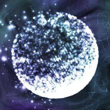 Digital Abstract Background With Glowing Halftone, Flying Debris. 3D Vector Illustrazione stock