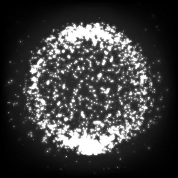 Digital Abstract Background With Glowing Halftone, Flying Debris. 3D Vector Illustrazione stock