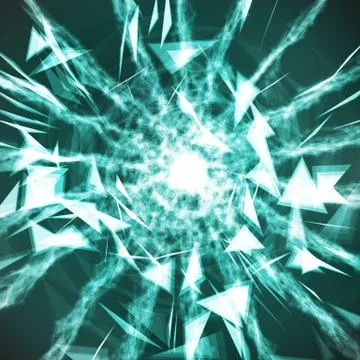Digital Abstract Background With Glowing Halftone, Flying Debris. 3D Vector Stock Illustration