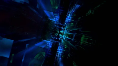 Digital abstract blue and green cyberspace flight, technology background Stock Footage 158955746