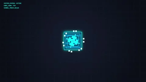 Digital Abstract Blue UI Interface Element Glowing on Dark Grid Background Stock Footage 348414143