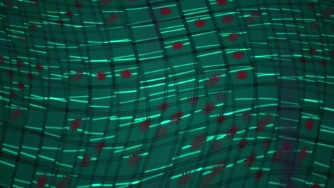 Digital Abstract Grid Animation with Red Splatters and Cyan Glowing Lines W.. Stock Footage 344720033