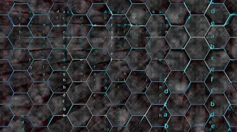 Digital abstract hexagon dimension with matrix alphabet wire protection light Stock Illustration