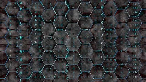 Digital abstract hexagon dimension with matrix alphabet wire protection lig.. Stock Illustration