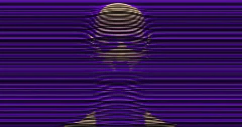 Digital abstract image of a face resembling sound waves or vibrations, with.. Stock Illustration