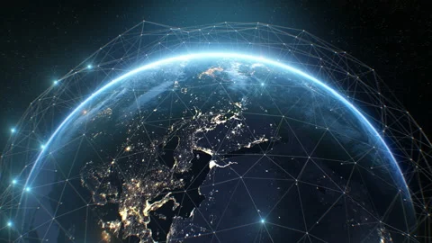 Digital Abstract Network Grid Over the Earth. Artificial Intelligence Neural Stock Footage 231396027