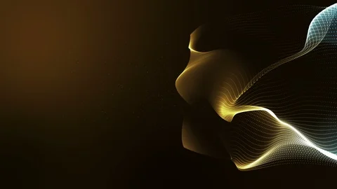 Digital abstract particles form grid lines, Gold and blue surface. Video stock 98209181