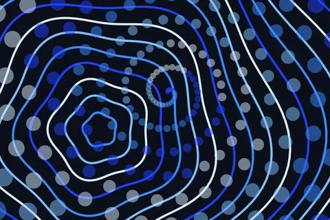 Digital abstract pattern with blue lines and dots in spiral Stock Illustration