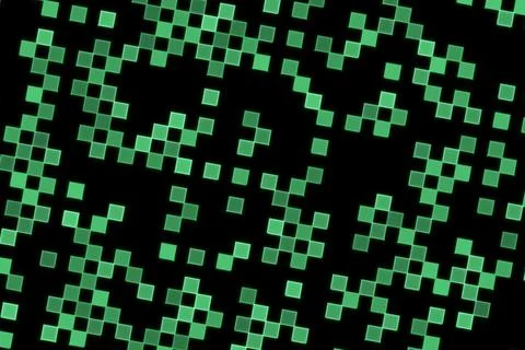 Digital abstract pattern of glowing green squares on black Stock Illustration