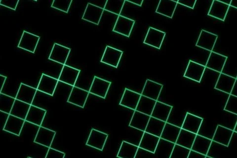 Digital abstract pattern of glowing squares on black background Stockillustratie