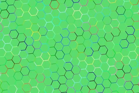 Digital abstract pattern with hexagons and lines in green Stock Illustration