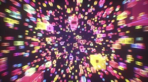 Digital abstract technology background. Futuristic glowing cubes seamless loop Stock Illustration