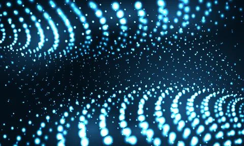 Digital abstract technology blue circle particle dots wave in dark background. Stock Illustration