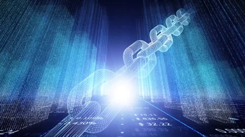 Digital abstract technology city with blockchain chain animation Stock Footage 334817035