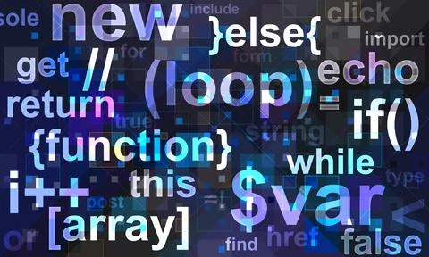 Digital abstract theme with programming phrases Illustration