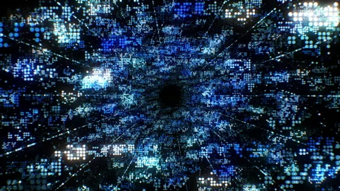 Digital Abstract Tunnel Software Coding Seamless. Looped 3d Animation of Data Stock Footage 134737291