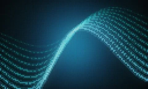 Digital Abstract Wave Pattern Made of Glowing Pixelated Light Elements Stock Illustration
