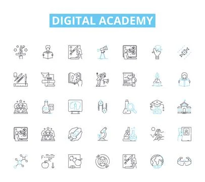 Digital academy linear icons set. Education, Technology, Innovation, Learning Stock Illustration