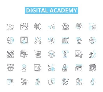 Digital academy linear icons set. Education, Technology, Innovation, Learning 스톡 일러스트