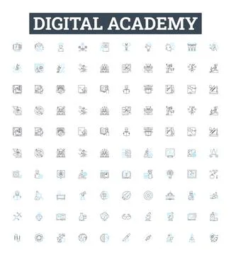 Digital academy vector line icons set. Digital, Academy, Online, Course Illustrazione stock