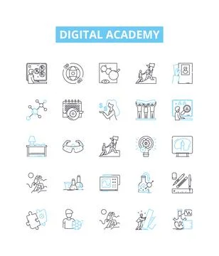 Digital academy vector line icons set. Digital, Academy, Online, Course Stock Illustration