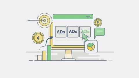 Digital Ad network, display advertising on website, native ads. Stock Footage 179912109