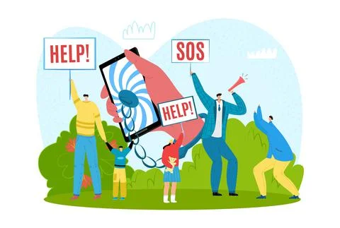 Digital addiction protest, flat modern lifestyle vector illustration. Man woman イラスト素材