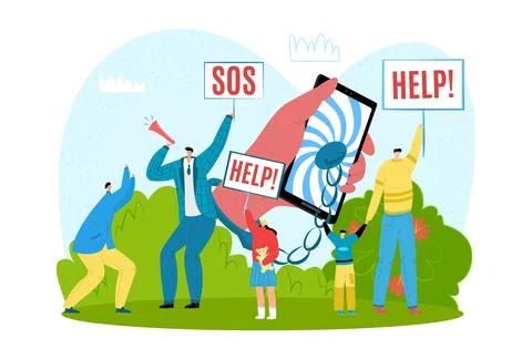 Digital addiction protest, flat modern lifestyle vector illustration. Man woman Stock Illustration