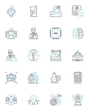 Digital advancement linear icons set. Innovation, Technology, Automation Ilustración de archivo