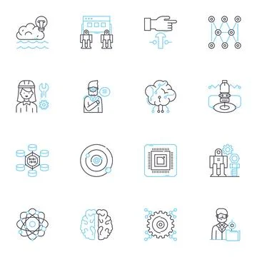 Digital advancement linear icons set. Innovation, Technology, Automation Ilustración de archivo