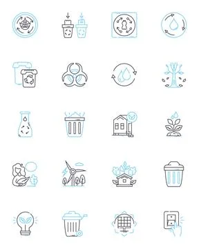 Digital advancements linear icons set. Innovation, Cloud, Cybersecurity Illustrazione stock
