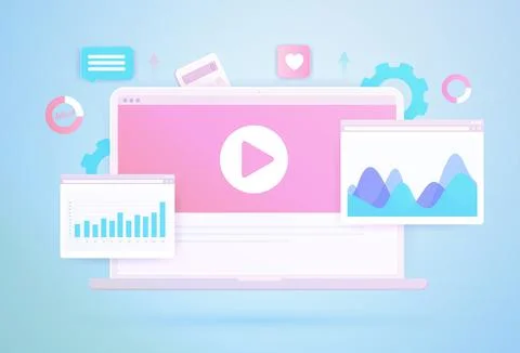 Digital Advertising Analytics concept. Video marketing data business statistics Illustrazione stock