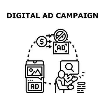 Digital advertising campaign strategy developing business solutions concept Illustrazione stock
