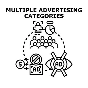 Digital advertising categories with audience targeting and ad blocking Illustrazione stock