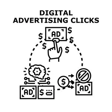 Digital advertising click process with analytics and monetization Illustrazione stock