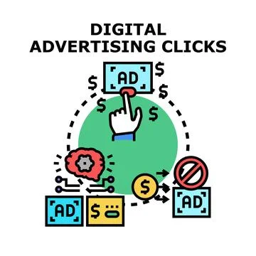 Digital advertising click process with analytics and monetization Stock Illustration