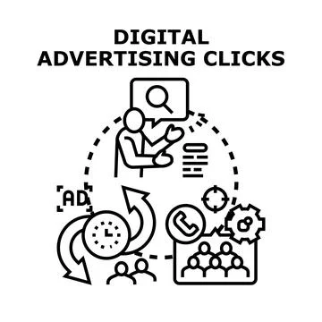 Digital advertising clicks concept process illustration Stock Illustration