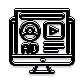 Digital advertising on computer screen line art Stock Illustration