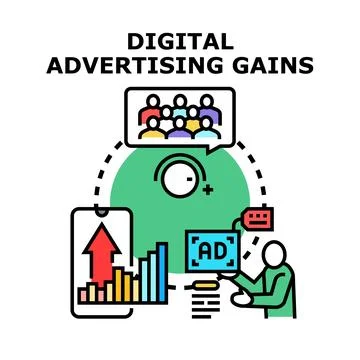 Digital advertising gaining target audience and business profit Stock Illustration