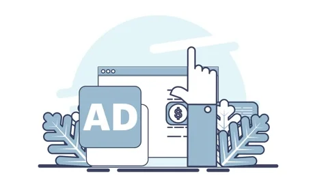 Digital advertising on a laptop screen. Stockbeeldmateriaal 334364487