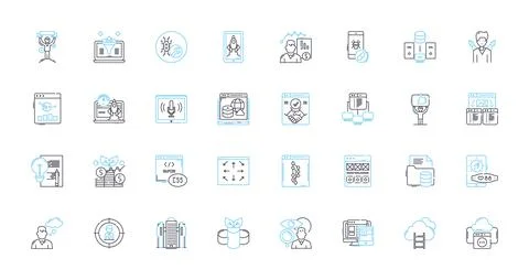 Digital advertising linear icons set. Marketing, Social media, Online, Campaigns Stock Illustration