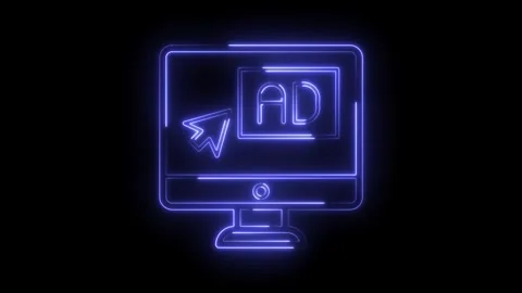 Digital advertising neon animation on computer monitor with cursor click Stock Footage 322989553