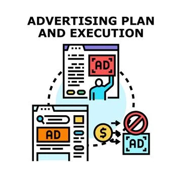 Digital advertising plan and execution strategy development Stock Illustration